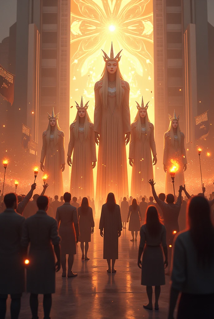 The Guardians of the Future bid farewell to the citizens, who thank them for their help.