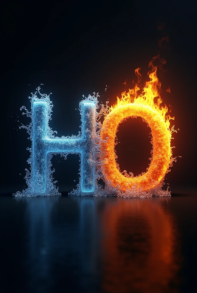 The name h2o with half of the letter on fire and the other half is water