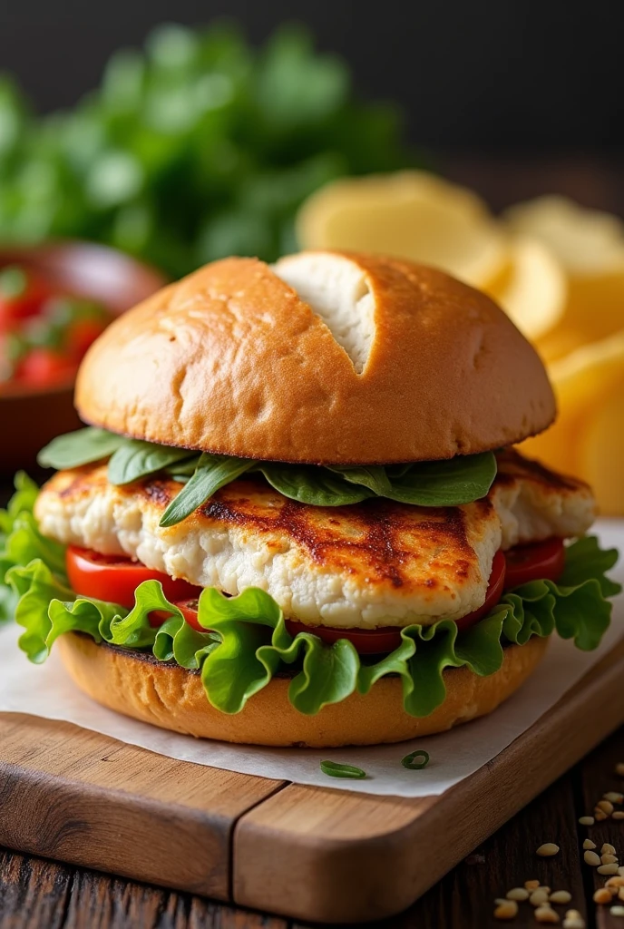Natural chicken sandwich with sliced bread

