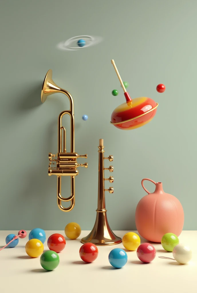 marbles, trumpet and yoyo