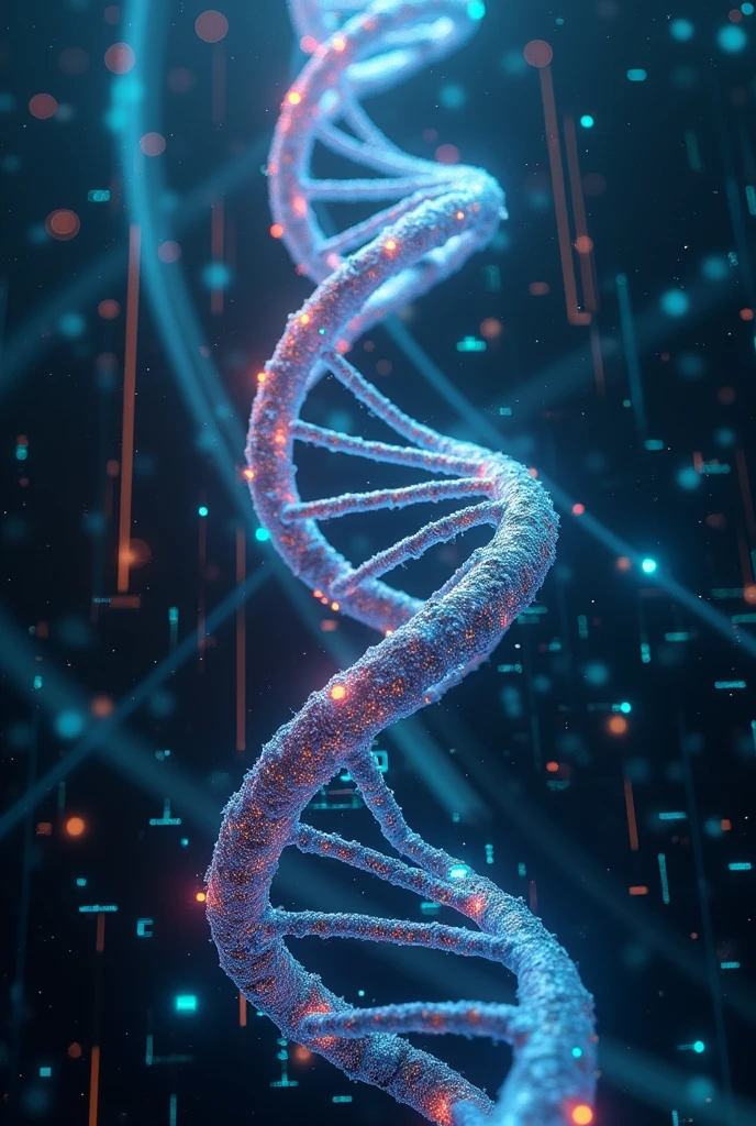 An image of a DNA double helix, with a background of circuits or advanced technology, symbolizing genetic manipulation.