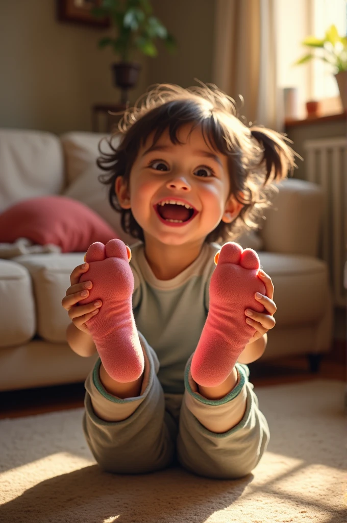 Kid showing off his feet
