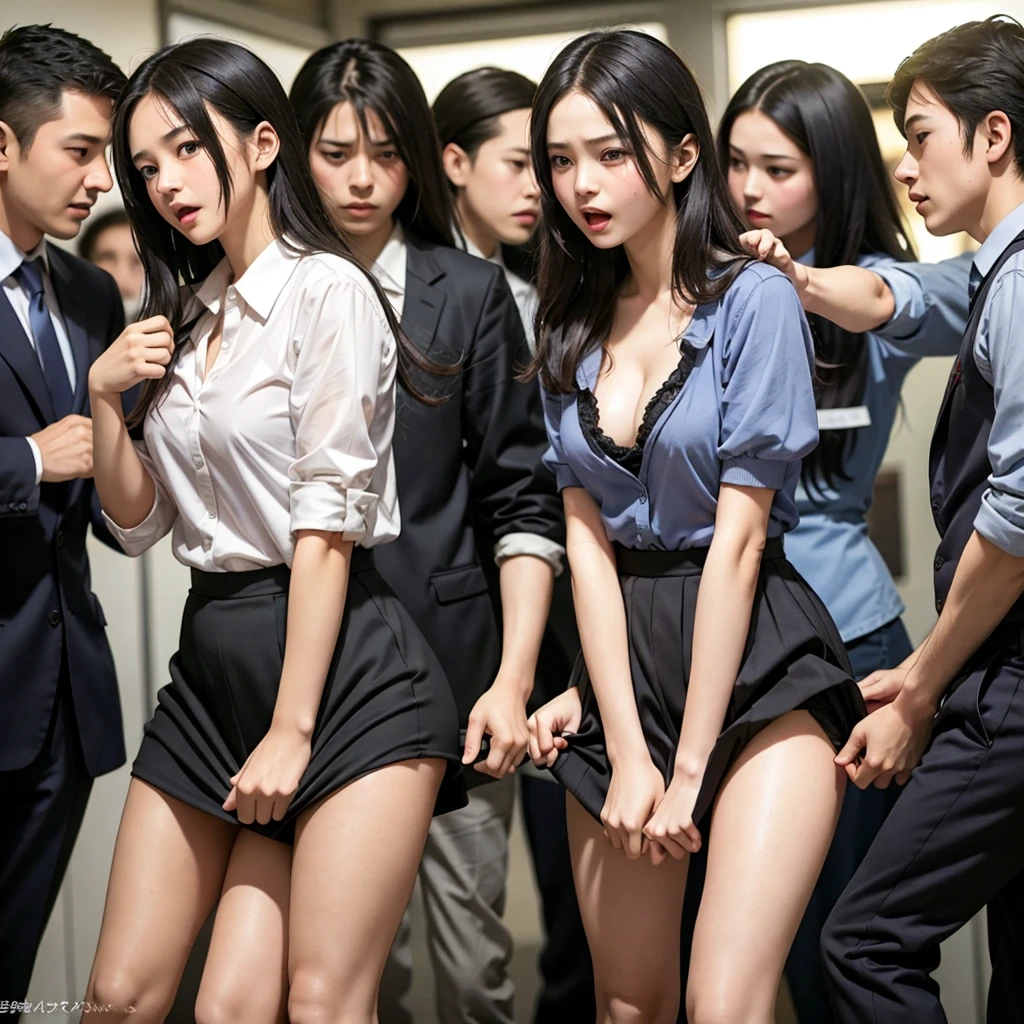 Beautiful and innocent high school girls and sinister high school boys, Crowd, Sexy lingerie exposed, A skirt flipped up by a strong wind, My butt is touched by high school boys, Being molested by high school boys, My breasts are fondled by high school boys, An idol with a baby face and a fairy-like beauty, Being molested in public makes her scream with her mouth open in shame, Make a disgusted face, Beautiful black hair, Increased sensitivity, Beautiful Eyes, Ultra high definition, Clear white skin, Slender body, Japanese, Anatomically correct