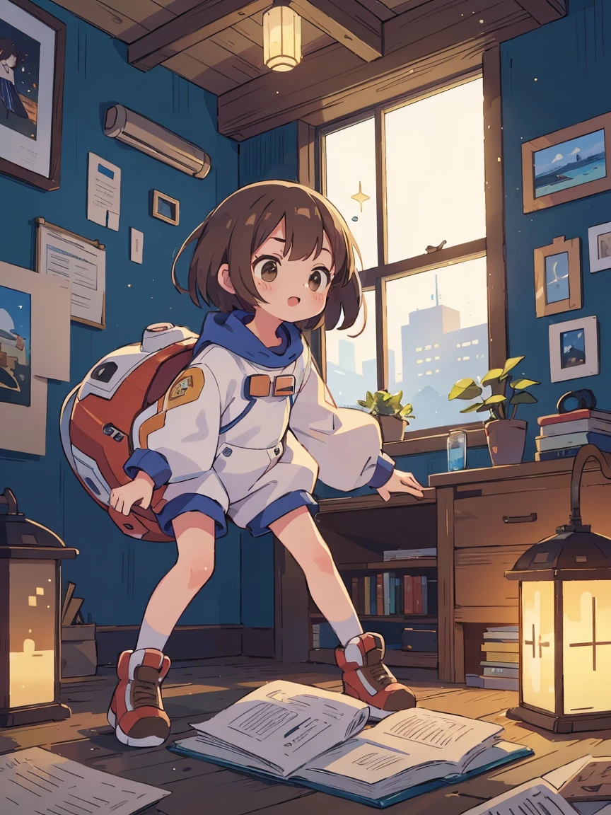 ((Best Quality)), (masutepiece)), (Details: 1.4), 。.。.3D, Absurd resolution, High resolution, (masutepiece: 1.4), ultra-detailliert, Beautiful girl 1 person, Futuristic female figure, Shimmering brown hair, Beautiful brown eyes, Beautiful face, 20 years old, Spaceship, floating, Small, space suits, Spaceship, window, Future, Dynamic Pose, Change of clothes, space girl
