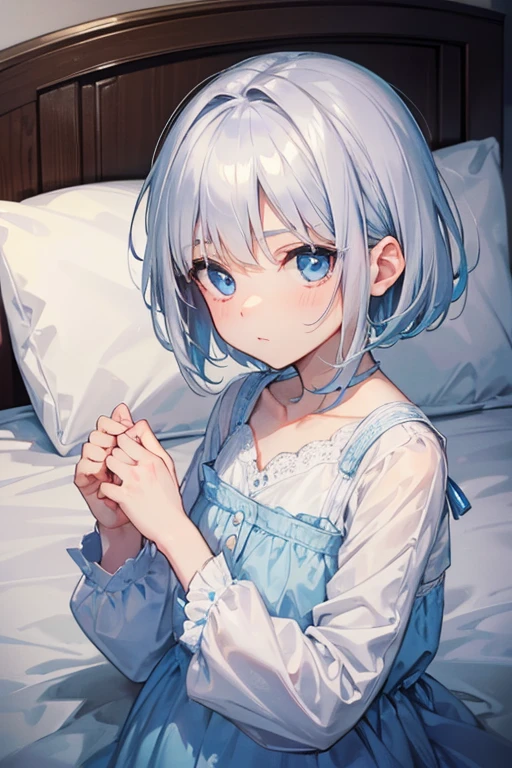 One with his aristocratic,your bright blue eyes,her short silver hair,with slightly blue highlights,your little face was cute,your bed was messy!