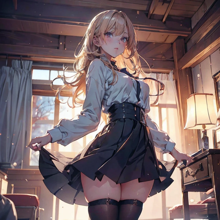 Anime Waifu beautiful detailed eyes, beautiful detailed lips, extremely detailed eyes and face, longeyelashes, 1girl, sensual, young woman, medium breasts, beautiful feminine face, nice thighs, slim, sexy, erotic, beautiful clothes, perfect body, cinematic lighting and framing, (best quality,4k,8k,highres,masterpiece:1.2),ultra-detailed,digital painting,portrait,glamorous,highly detailed,soft lighting,warm color tones masterpiece, High resolution, perfect face, Japan beauties, 30 years old, beautiful face, white background, high school student, skirt, embarrassed look, look at the camera, (top quality eyes), detailed texture, Look at me, Married woman, cool women, ((high resolution eyes)), hentai, from below angle