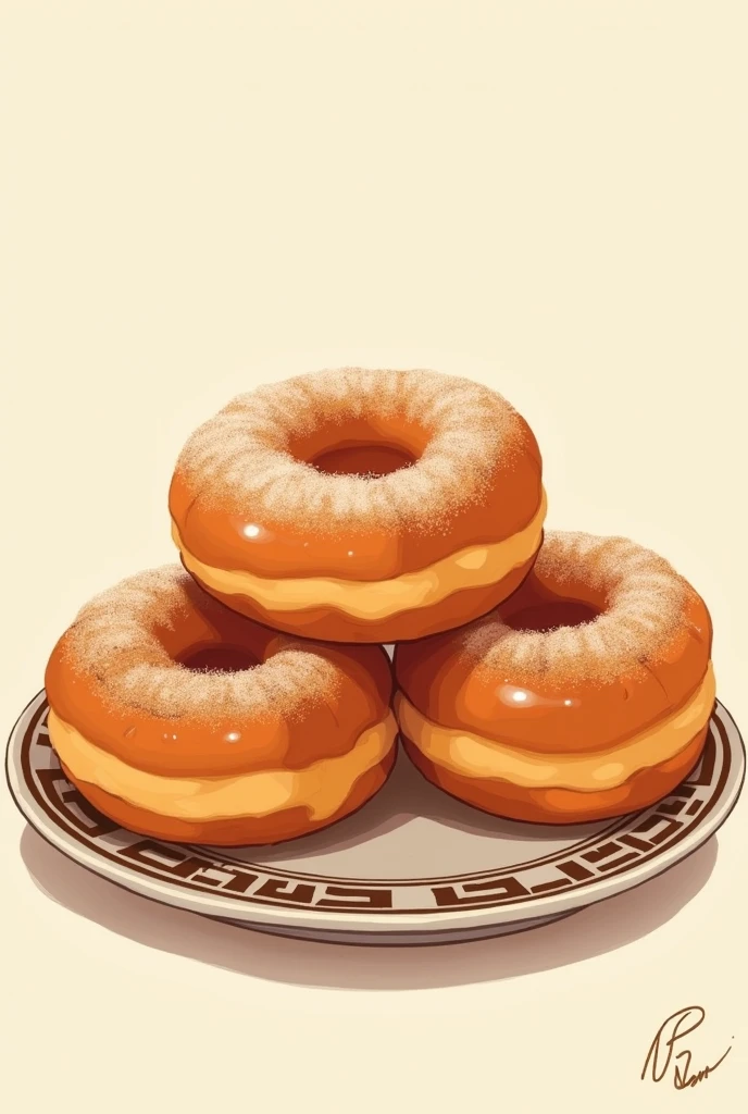 illustration of sweet potato donuts on a traditional plate without background