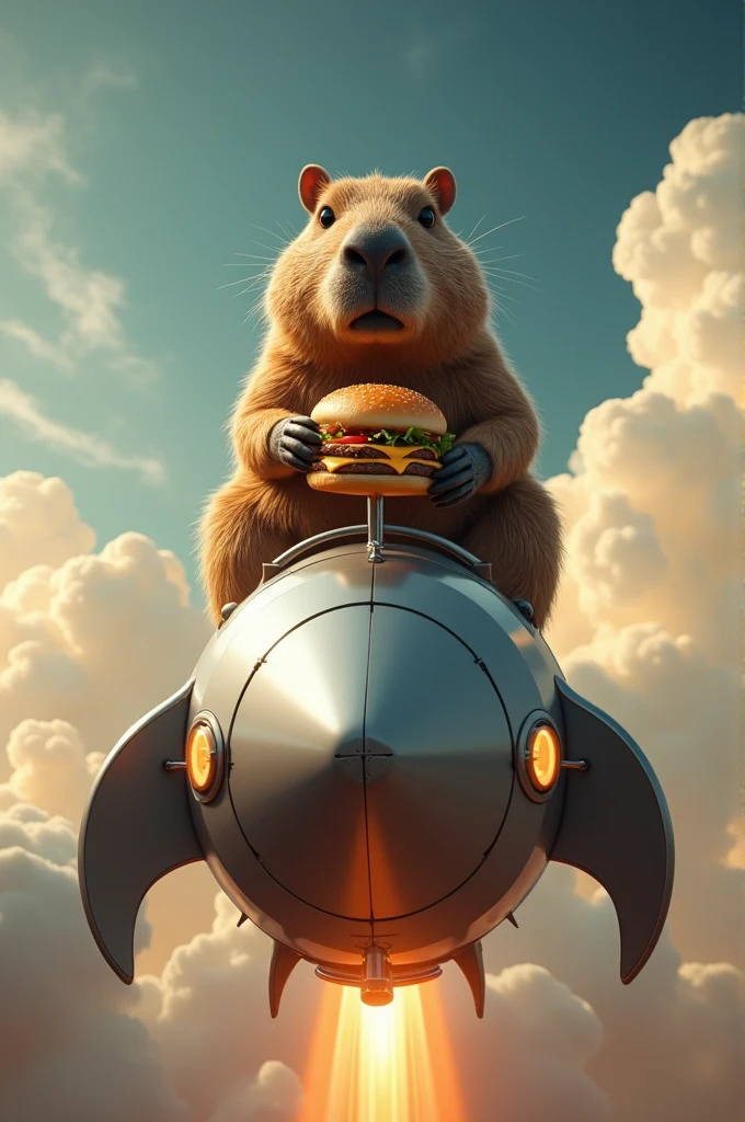 capybara, rocket ship, hamburger