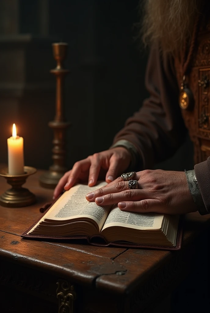 Bible book with a hand on it