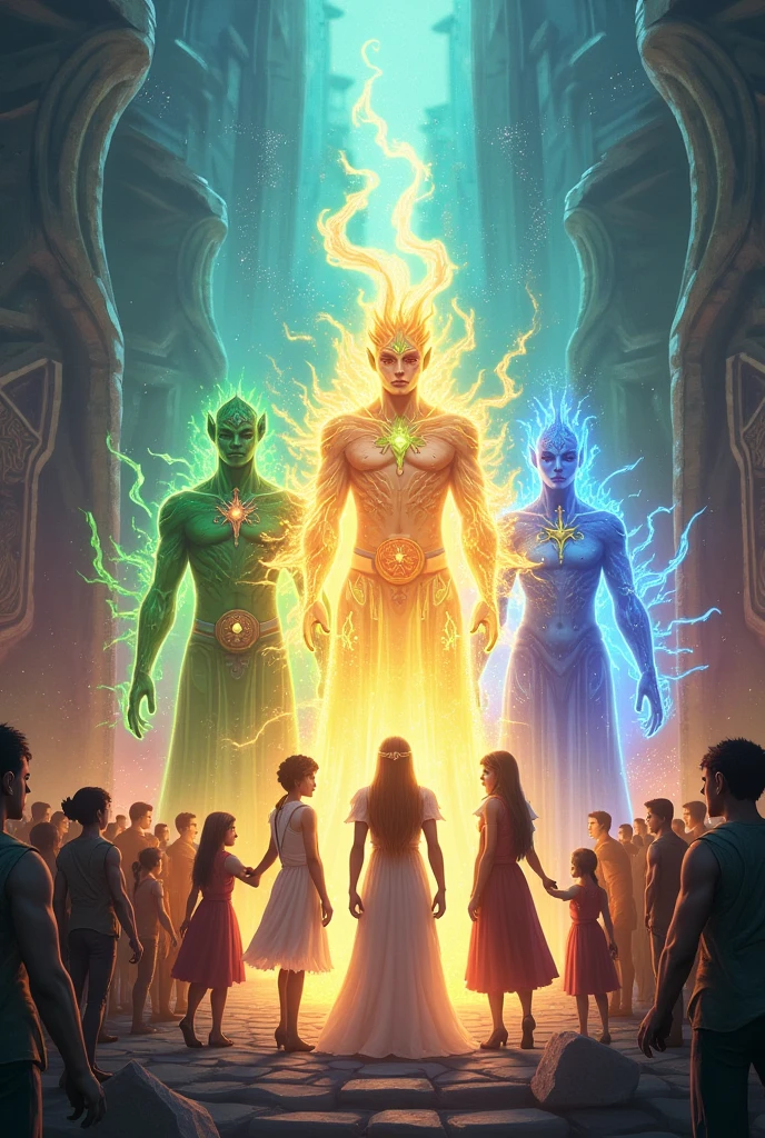 The Guardians of Lumina, eco, Electra, and volt say goodbye to the citizens, who thank them for their help.