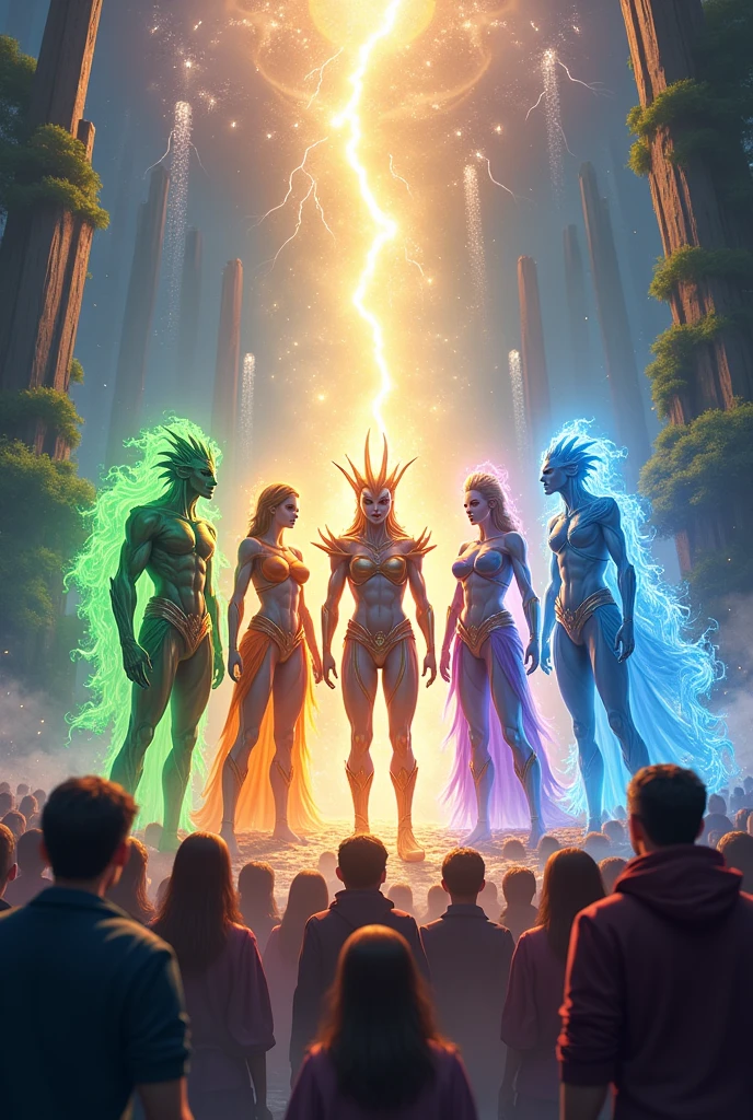 The Guardians of Lumina, eco, Electra, and volt say goodbye to the citizens, who thank them for their help.