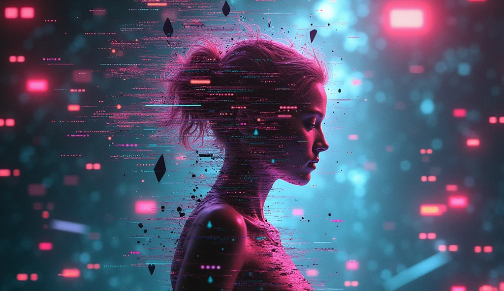 (Glitch Art), holographic, cell phone virus attach