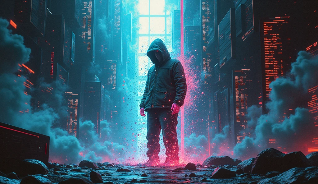 (Glitch Art), holographic, cell phone virus attach