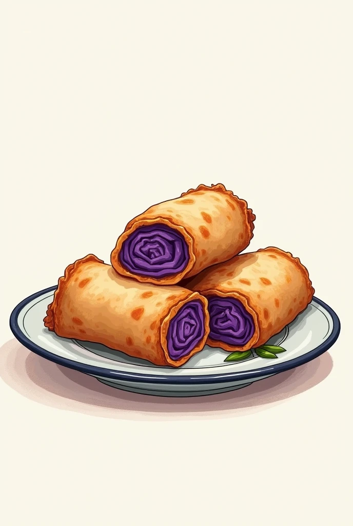 illustration of purple sweet potato Egg Roll on a traditional plate without background