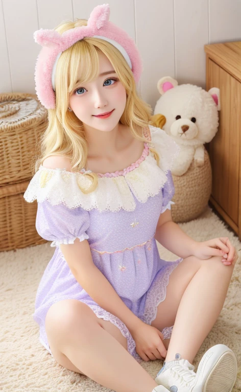 Beautiful long blonde　Beautiful woman in baby clothes　Tears overflow from my eyes　