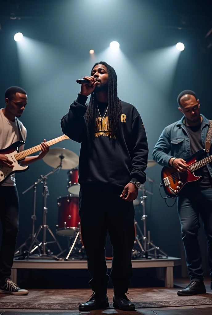 Full band members with rapper
