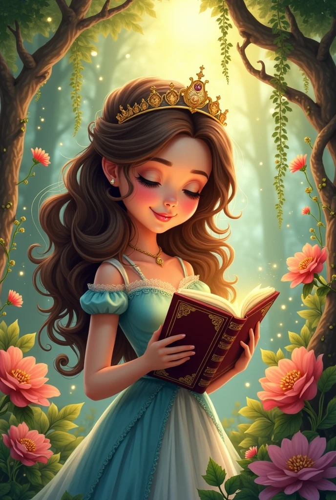 long hair brunette cartoon princess with bible 