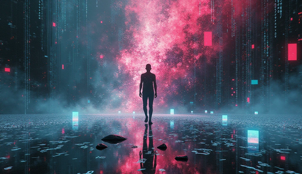 (Glitch Art), holographic, cell phone virus attach