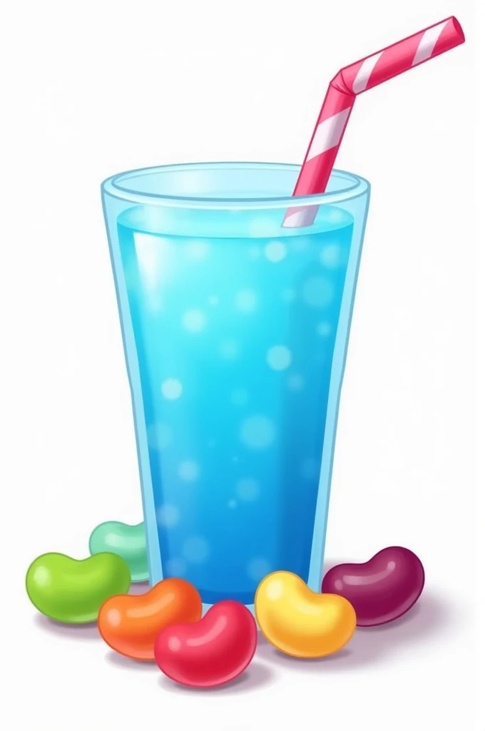 Drawing of a blue drink with jelly beans and a straw