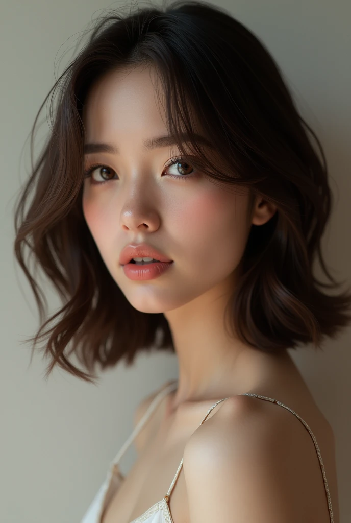 realistic 20 year old brunette woman