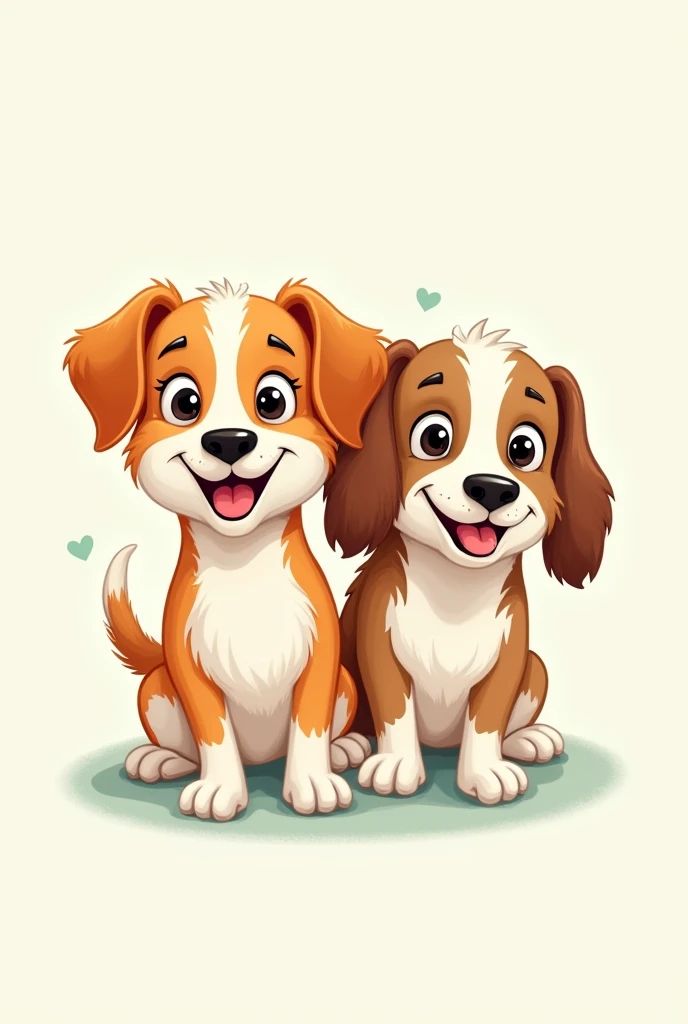 Logo for a dog toothpaste company with an image of a female dog and a male dog showing his teeth, smiling
