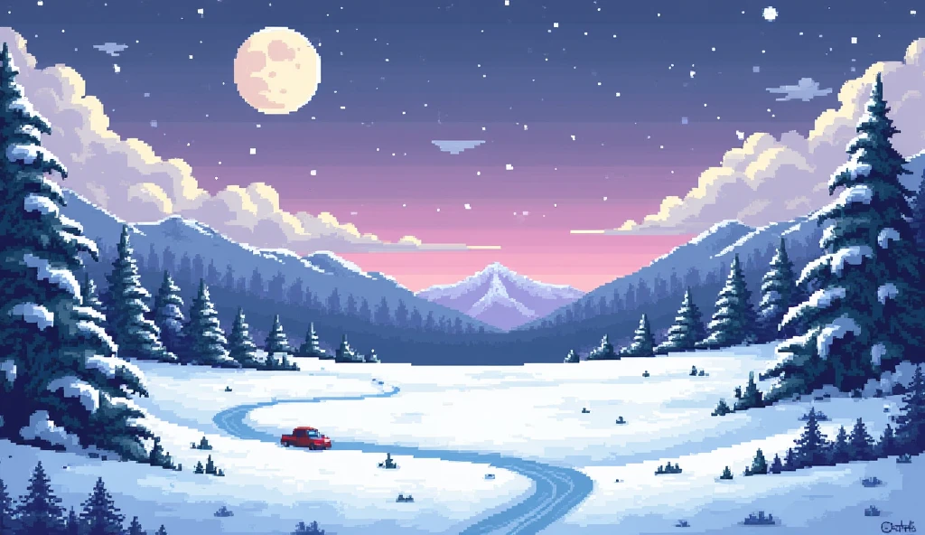 High resolution, pixel art pixel art scenery chill lofi 90s snow