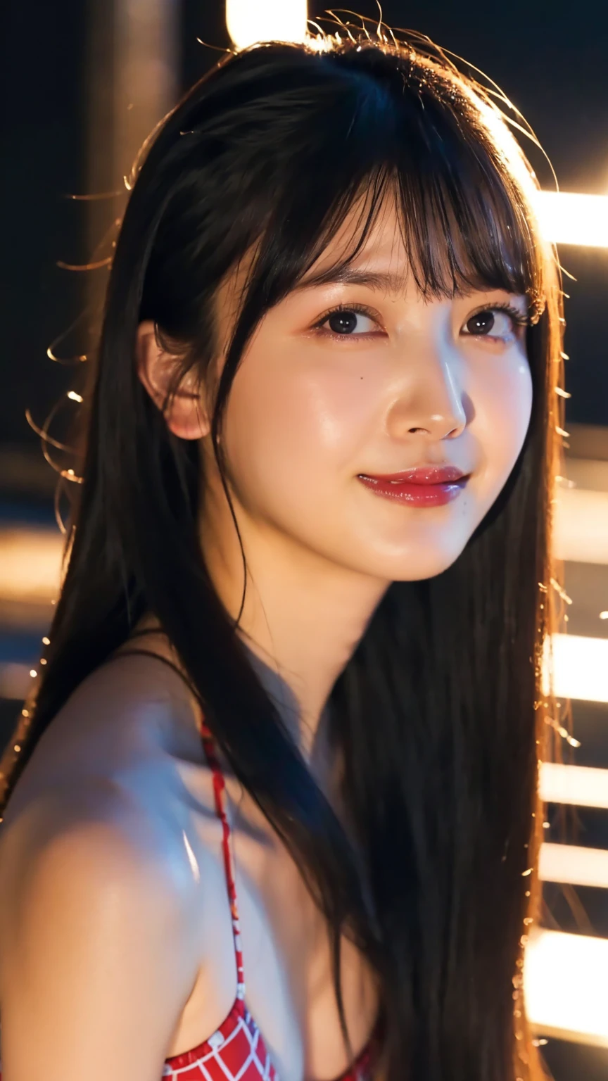 1girl,(wearing a blue glittery evening dress:1.2),(RAW photo, best quality), (realistic, photo-realistic:1.4), masterpiece, an extremely delicate and beautiful, extremely detailed, 2k wallpaper, Amazing, finely detail, extremely detailed CG unity 8k wallpaper, ultra-detailed, highres, soft light, beautiful detailed girl, extremely detailed eyes and face, beautiful detailed nose, beautiful detailed eyes,cinematic lighting,city lights at night,perfect anatomy,slender body,light smile,close up,(long hair with bangs), big breast, beautiful eyes.