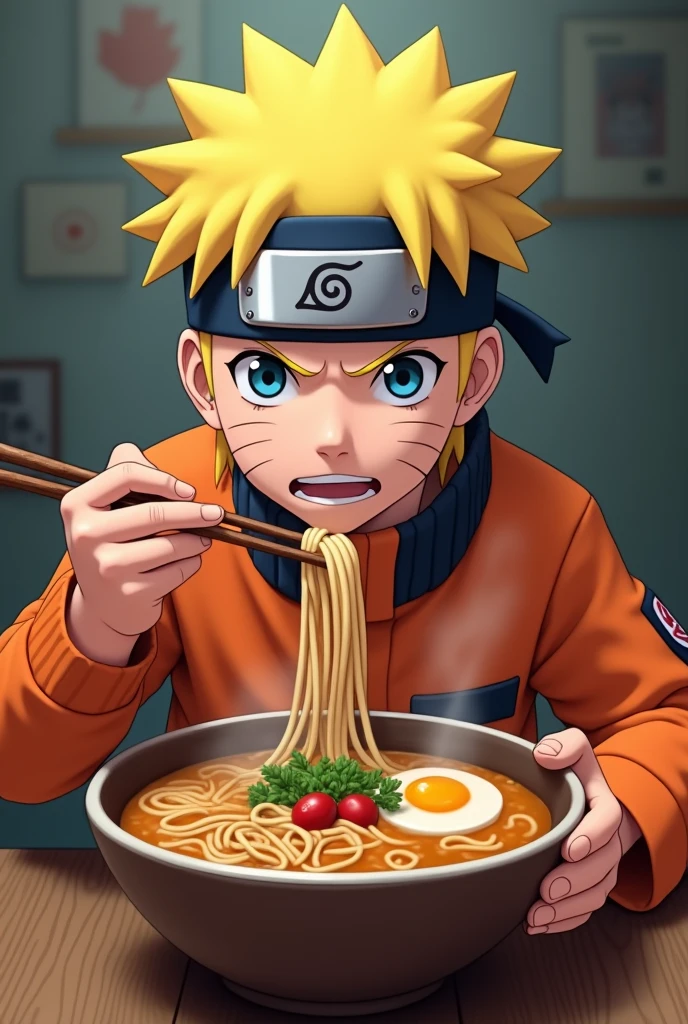 realistic Photo of (((Naruto))) wearing (((orange outfit))) eating  ramen in a soup cup" [flux. 1 dev fp4] Steps:  25, Sampler: Euler, Schedule type: Simple, CFG scale: 1,  Distilled CFG  Scale: 3.5, Seed: 3807863196, Size: 1500x1500, Model:  flux1-dev-bnb-nf4-v2