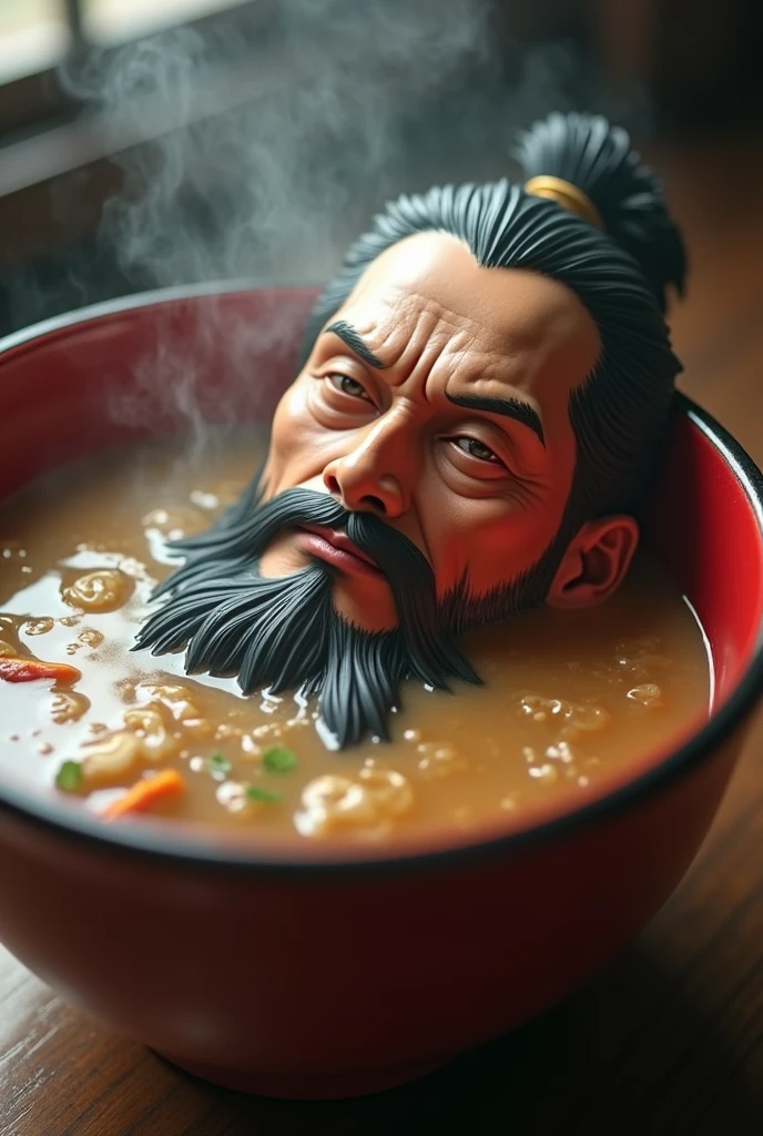realistic Photo of (((Oden))) from (one piece))) chilling in ramen soup cup" [flux. 1 dev fp4] Steps:  25, Sampler: Euler, Schedule type: Simple, CFG scale: 1,  Distilled CFG  Scale: 3.5, Seed: 3807863196, Size: 1500x1500, Model:  flux1-dev-bnb-nf4-v2