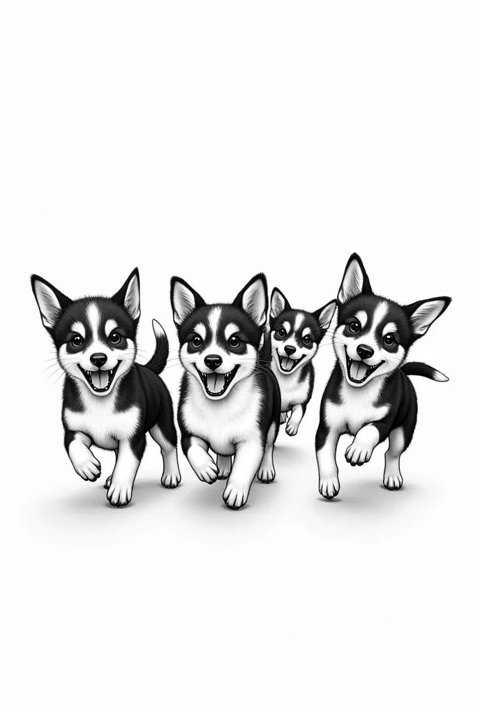 Little dogs showing their teeth black and white drawing happy