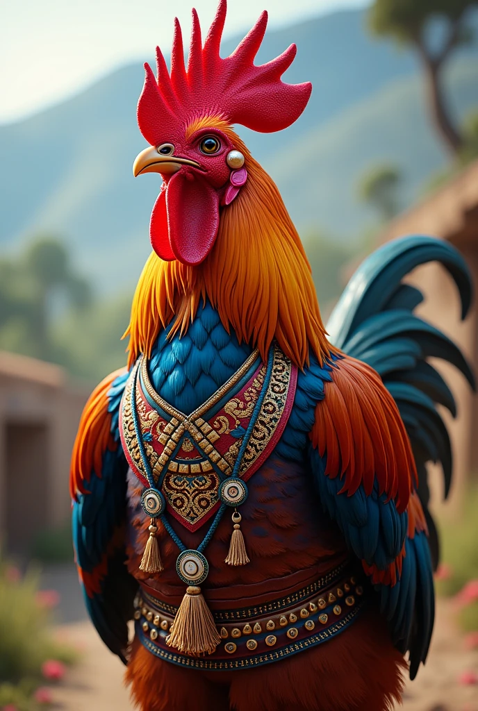Rooster in red, white and blue Chilean huaso attire