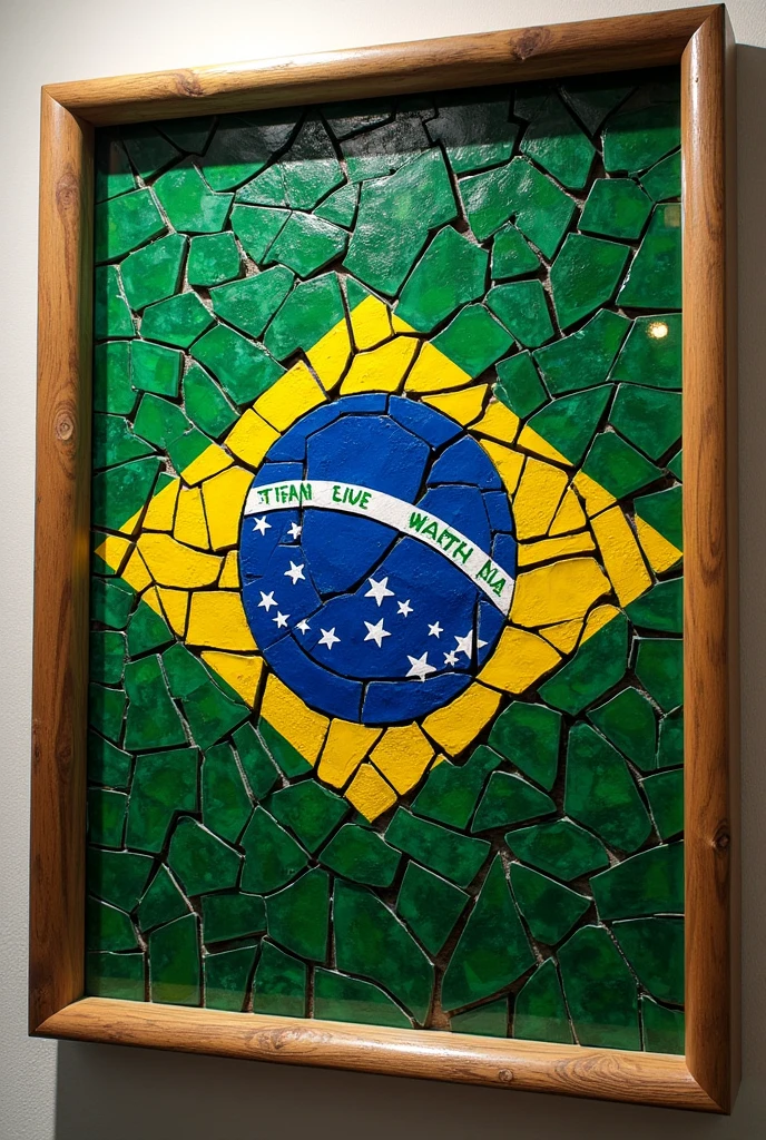 Brazilian flag in titan spray mosaic in a frame 