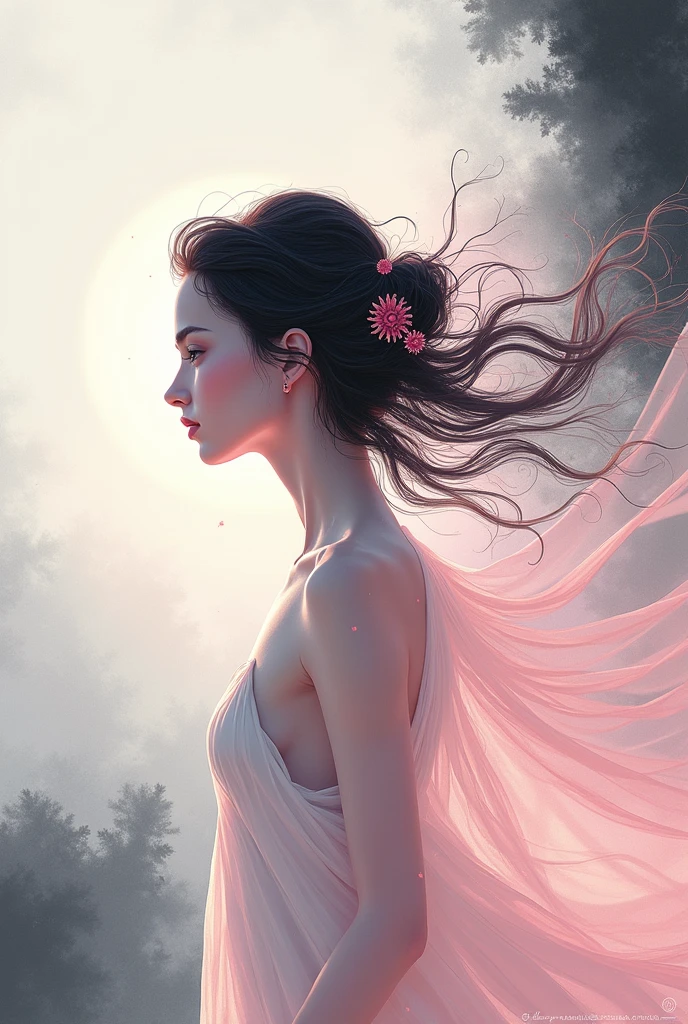 Inmune system black white and pink, a girl, aesthetic design