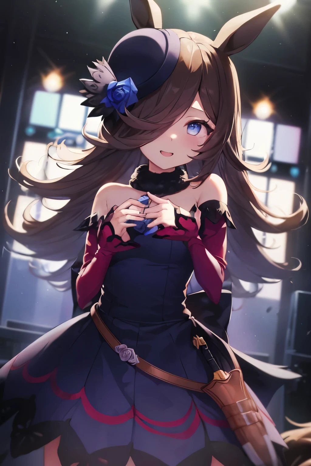 (Tabletop.Highest quality).(Dynamic Angle). (Incredibly detailed CG paintings),(Perfect Image)、Comic Strip.figure.One Girl.Detailed face、Perfect Face.Delicate face、Girl in delicate clothes、Textured skin、Black Hair.length、(Horse-eared girl)Horse-eared girl、((Beautiful Blue Eyes)).Delicate and beautiful eyes、The eyes are detailed、Reflected Eyes、Watery eye、smile.(Staring at the audience:1.3).(Face is a little red:0.8)、8k wallpaper、Cowboy Shot、reflected light、Highest detail、Complex、Delicate background、Textured skin、Detailed skin、(Ultra-high resolution)、