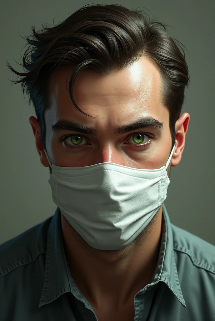 Dessin Visage homme bandeau sur la bouche yeux verts