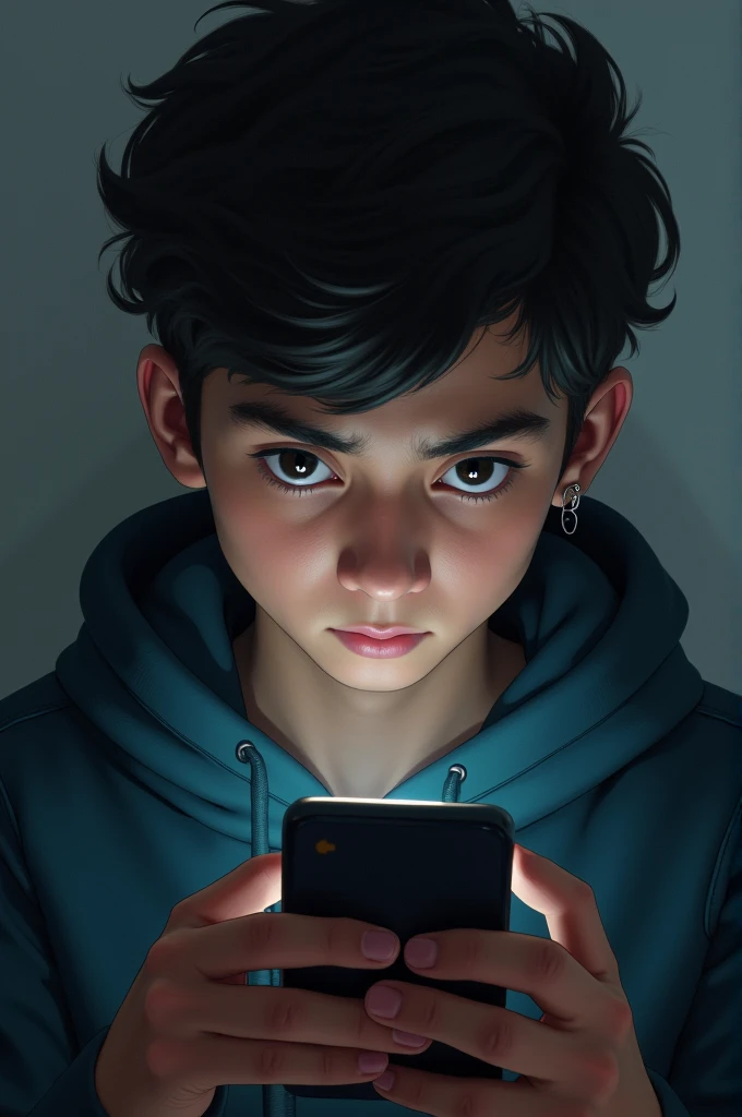 A ager looking at his cell phone with a text saying no to pornography in Spanish