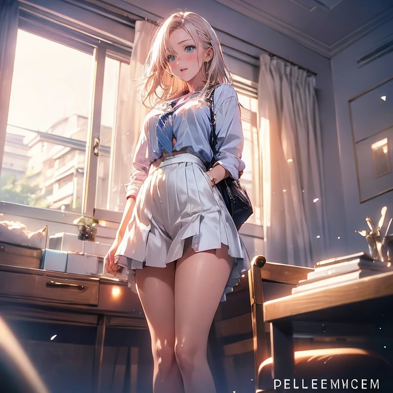 Anime Waifu beautiful detailed eyes, beautiful detailed lips, extremely detailed eyes and face, longeyelashes, 1girl, sensual, young woman, medium breasts, beautiful feminine face, nice thighs, slim, sexy, erotic, beautiful clothes, perfect body, cinematic lighting and framing, (best quality,4k,8k,highres,masterpiece:1.2),ultra-detailed,digital painting,portrait,glamorous,highly detailed,soft lighting,warm color tones masterpiece, High resolution, perfect face, Japan beauties, 30 years old, beautiful face, white background, high school student, skirt, embarrassed look, look at the camera, (top quality eyes), detailed texture, Look at me, Married woman, cool women, ((high resolution eyes)), hentai, from below angle 

