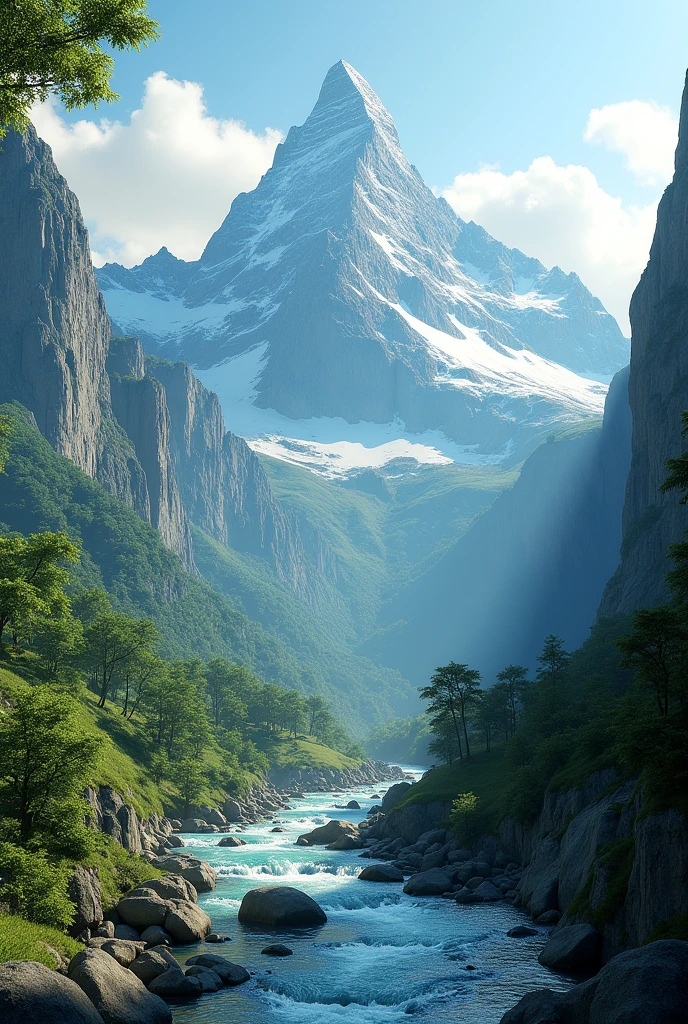 there is a mountain with a river running through it, unreal engine 5 environment, unreal engine 5 highly rendered, unreal engine 5 hdr, hdr render in unreal engine 5, unreal engine 5 4 k uhd image, unreal engine 5 quality render, unreal engine 5 renderered, unreal engine 5 rendered, rendered in cryengine, unreal engine 5 8 k rendering