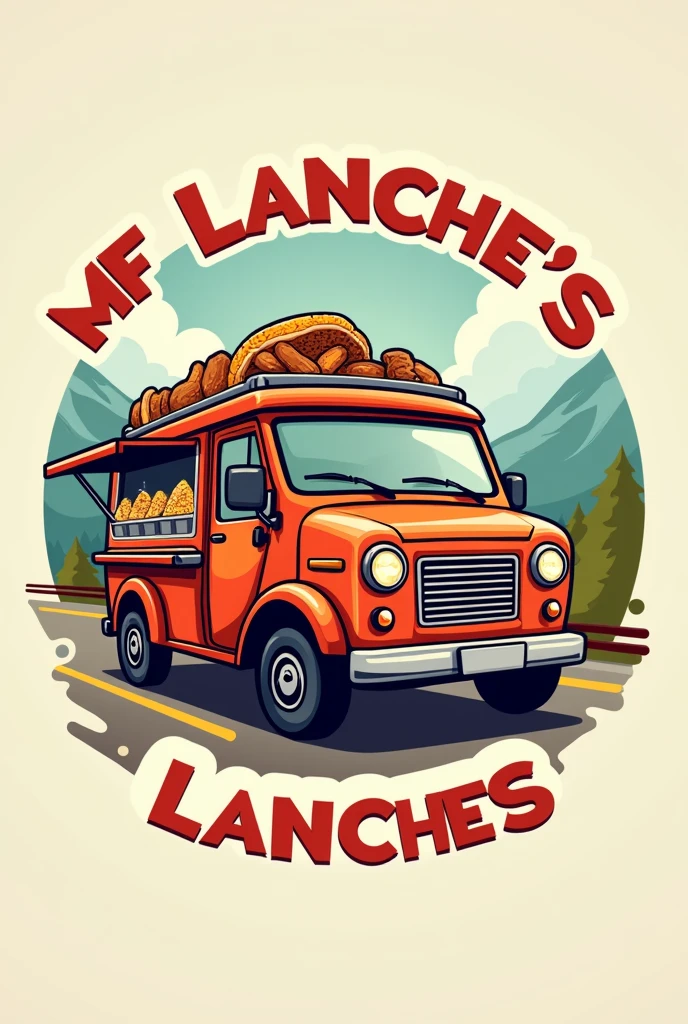 Create a logo for a snack bar MF Lanches with vehicles