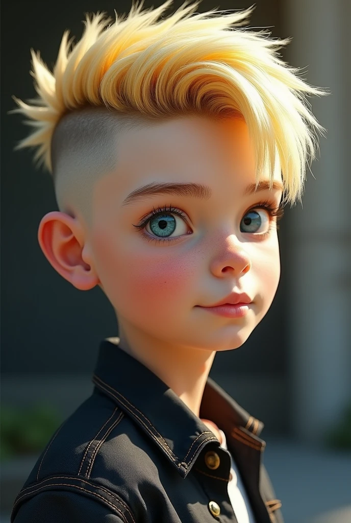 Kid  boy with blonde hair with blue eye The asymmetrical undercut involves a skin fade on one side and longer hair on the other creating a visually striking