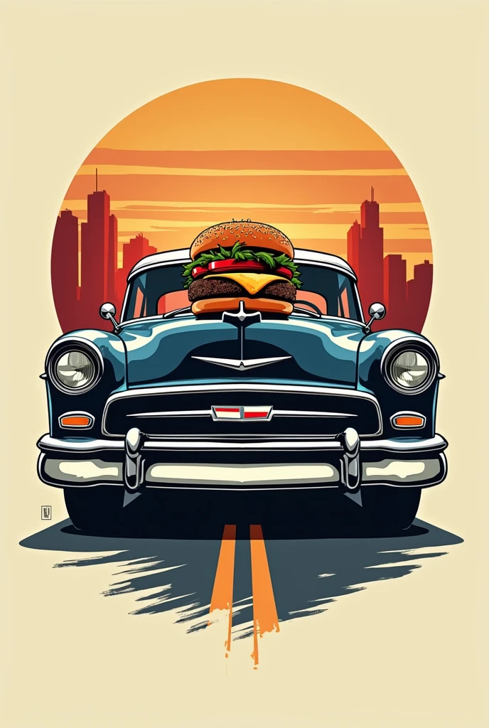 Create a logo for a snack bar MF Lanches with cars, lanches, hamburger