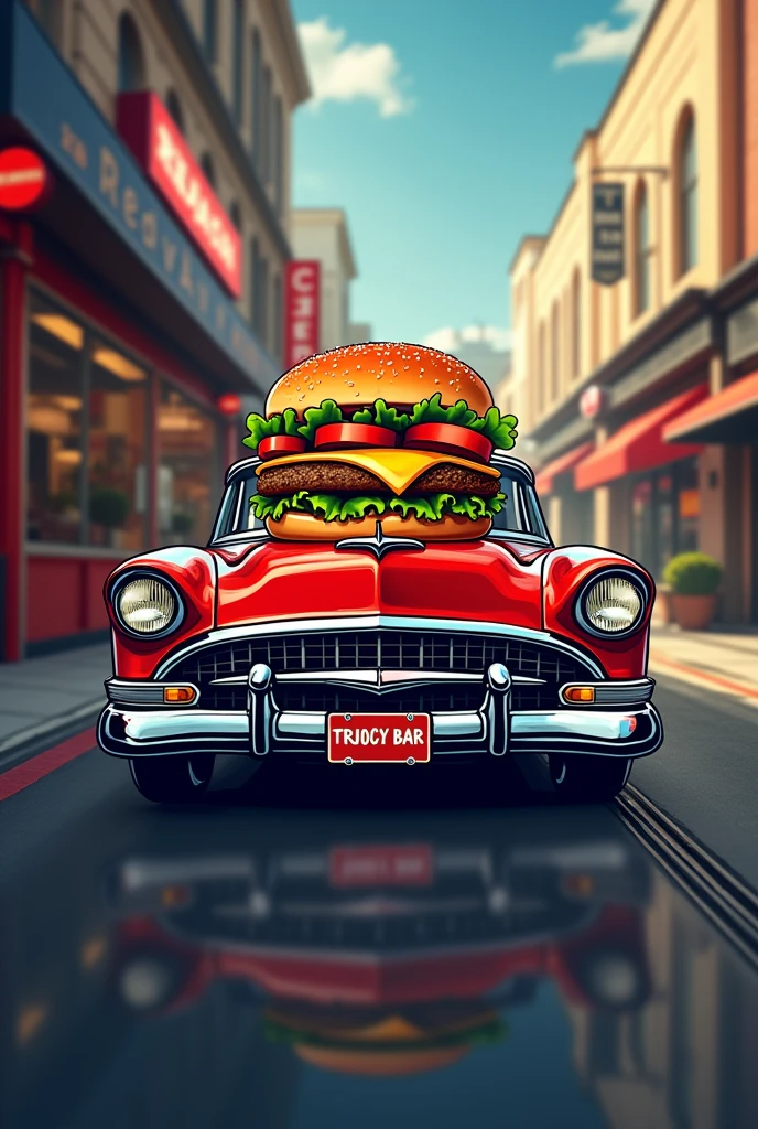 Create a logo for a snack bar MF Lanches with cars, lanches, hamburger 