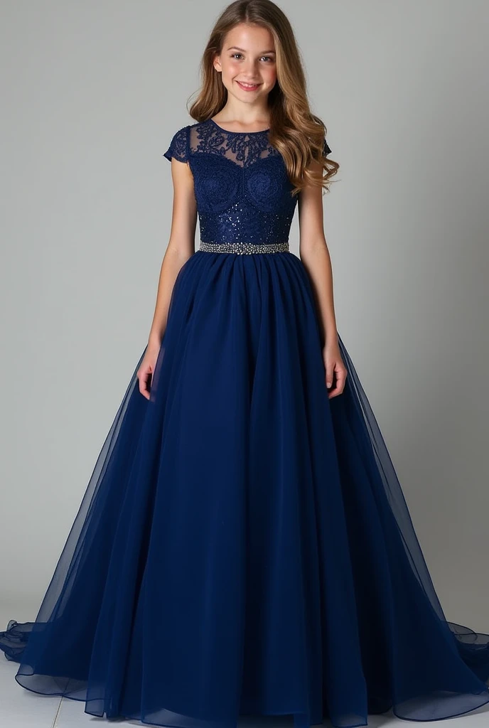 Create a realistic 15th birthday dress. A very dark royal blue, don&#39;t wear it too low-cut, put glitter and the waist well. And this will be two in one, a long one and a short one, so put both versions in there.. Wear a princess-like lace dress, 