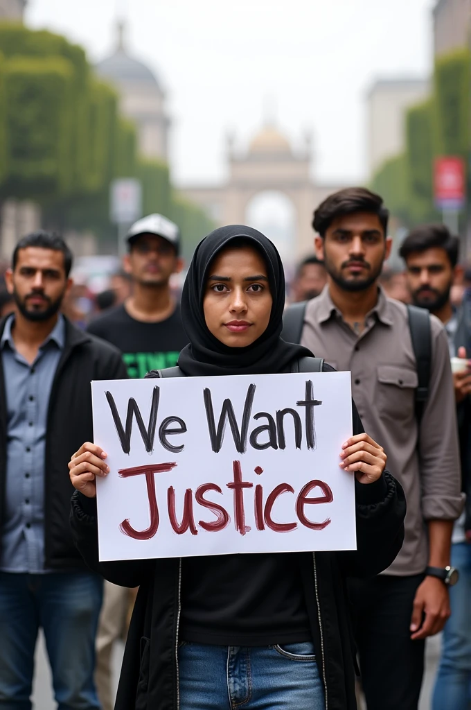 Pakistani students of college holding charts in Islamabad with labelled we want justice on 30th August 