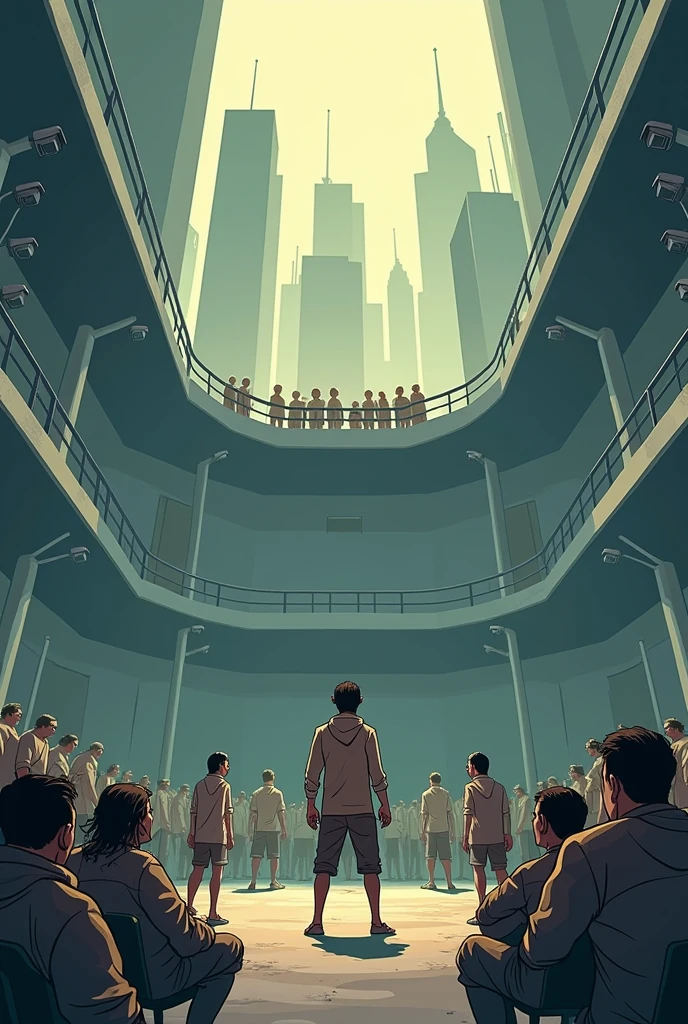 Make a cartoon on the theme of Dehumanization and Entertainment: