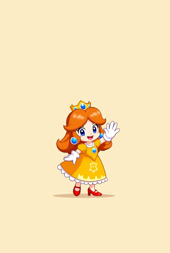 Daisy from super Mario, waving, happy face