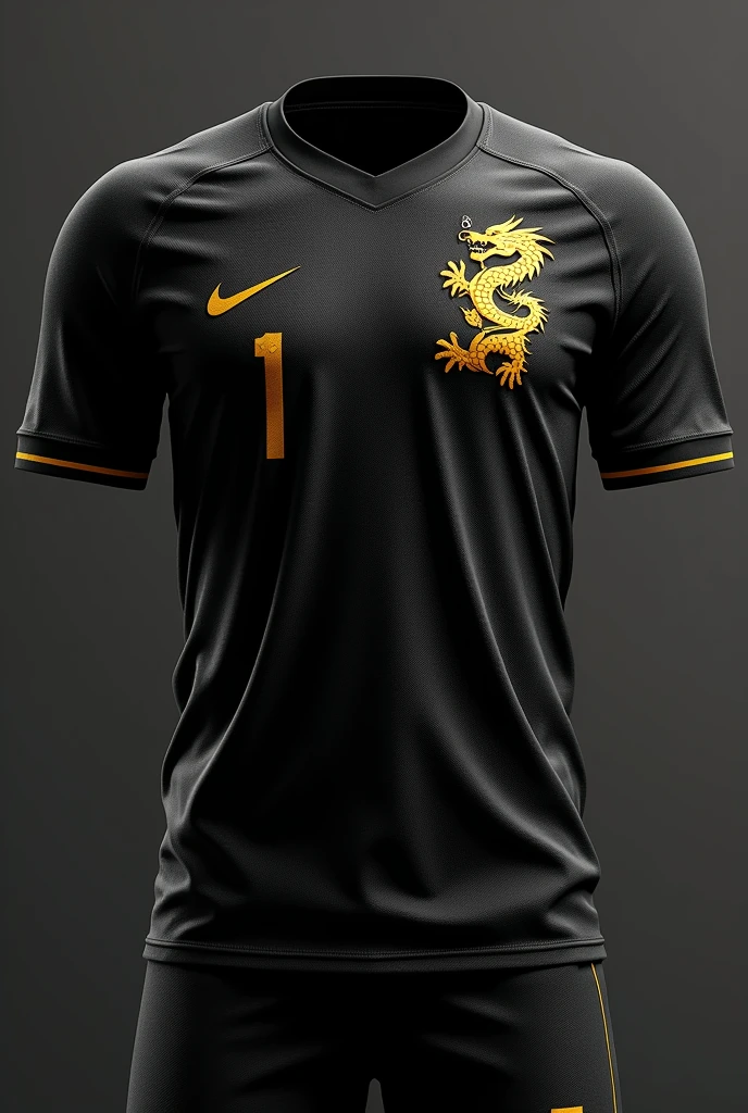 Make me a black football shirt, where there is a golden dragon on the left side of the shirt, where in the chest, on the right side, it is written 1A
