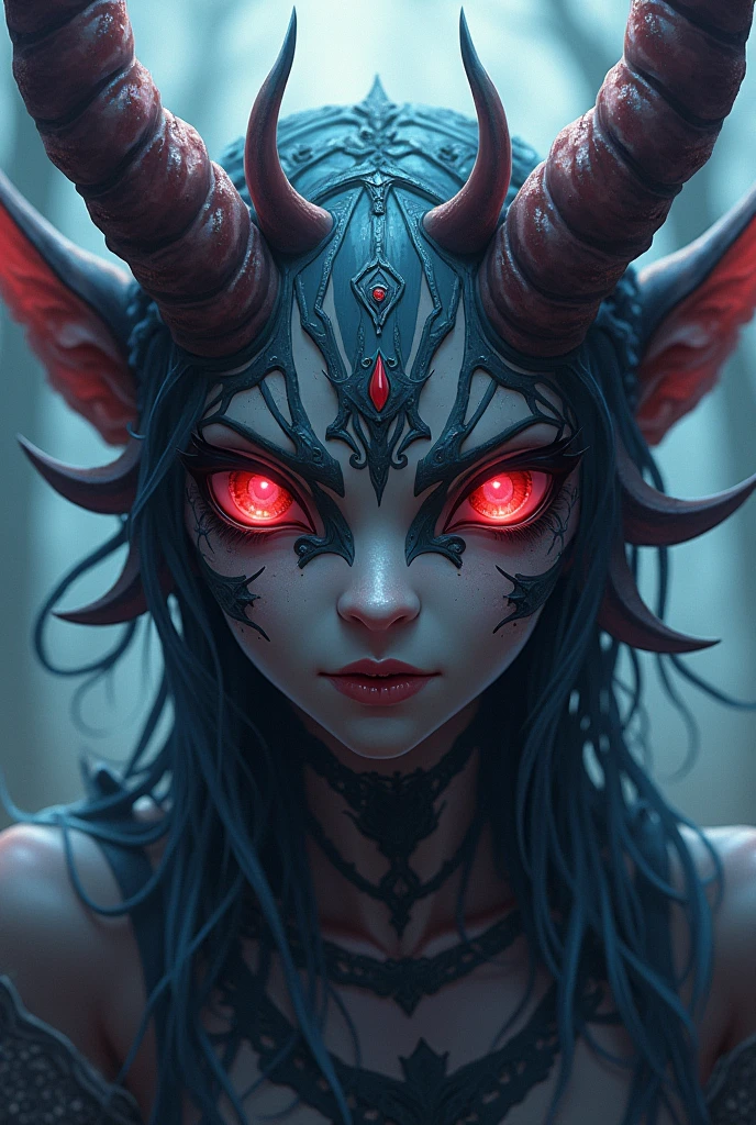 Anime style demon focusing on the eyes with a less scary grip