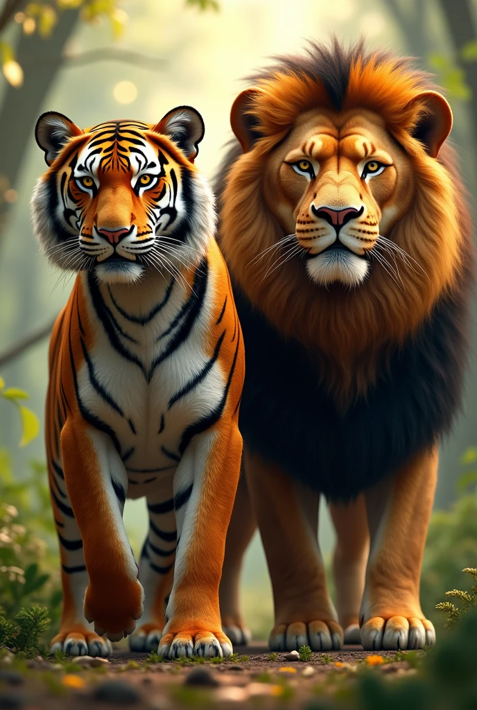 (photorealism:1.2), Tiger with lion