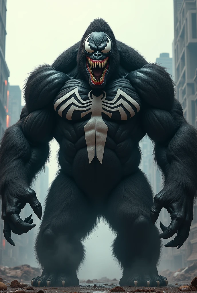 Draw a video of Venom and King Kong combined。The venom is strong、Leave the chest pattern